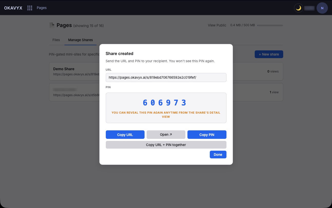 Pages share detail with access log